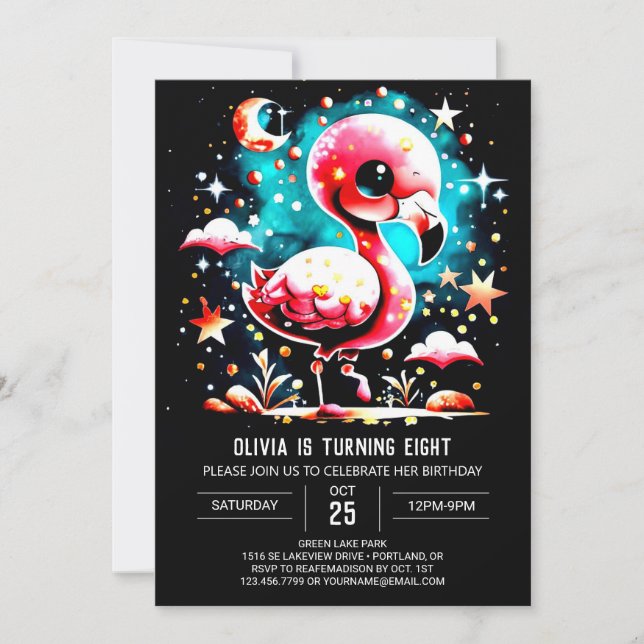 Chic Watercolor Flamingo Birthday Inbjudningar (Framsida)