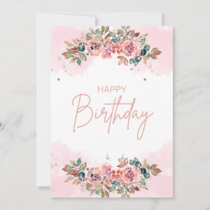Chic Watercolor Flora Birthday Kort