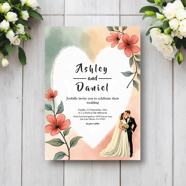 Chic Watercolor Floral Dusty Bride Groom Wedding Inbjudningar (Skapare uppladdad)