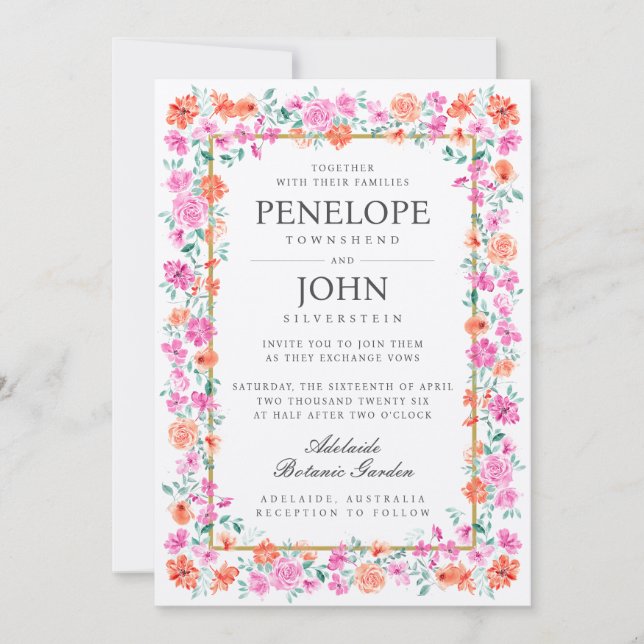 Chic Watercolor Flower Botanical Garden Wedding Inbjudningar (Framsida)