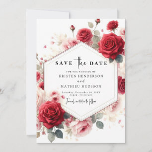 Chic Watercolor Flowers Crimson Red Bröllop Spara Datumet