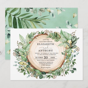Chic Watercolor Greenery Botanical Forest Bröllop Inbjudningar
