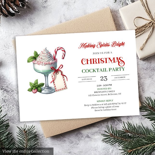 Chic Watercolor Holiday Cocktails Party Invitation Inbjudningar (Chic Watercolor Holiday Cocktails Party Invitation)