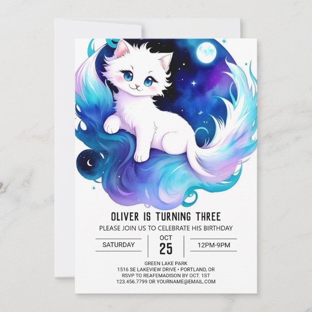 Chic Watercolor Kitten Birthday Inbjudningar (Framsida)