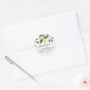 Chic Watercolor Lemon & Greenery Bröllop Tack Runt Klistermärke