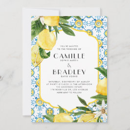 Chic Watercolor Lemon Mediterranean Summer Bröllop Inbjudningar