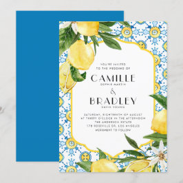 Chic Watercolor Lemon Mediterranean Summer Bröllop Inbjudningar
