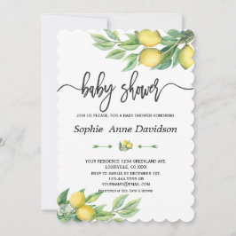 Chic Watercolor Lemon Tropical BABY SHOWER Inbjudningar