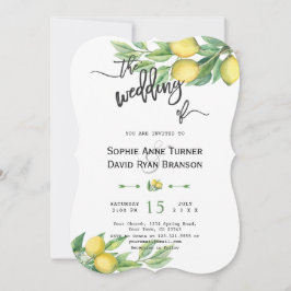 Chic Watercolor Lemon Tropical Handwrite Bröllop Inbjudningar