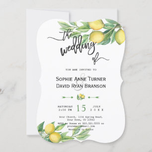Chic Watercolor Lemon Tropical Handwrite Bröllop Inbjudningar