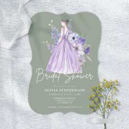 Chic Watercolor Lila Flower Script Möhippa Inbjudningar