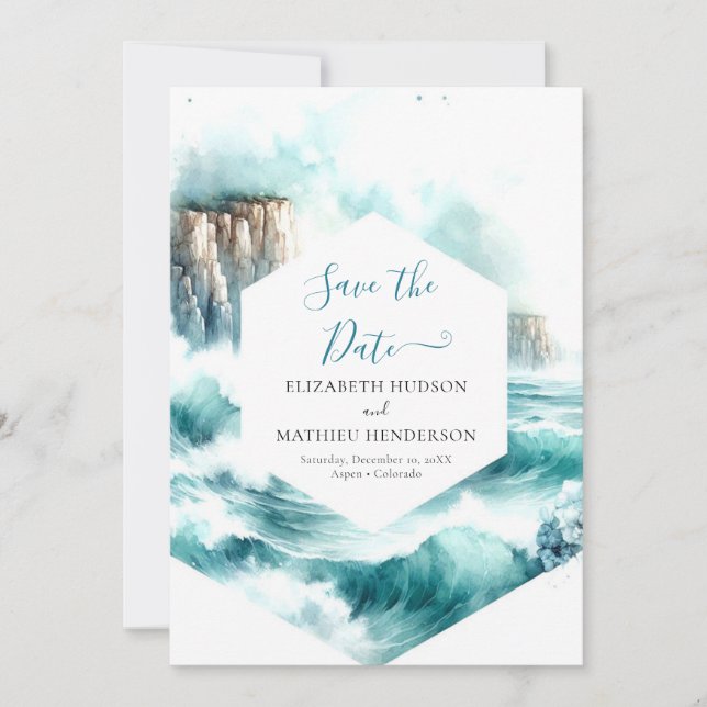 Chic Watercolor Nautical Bröllop Spara Datumet (Framsida)