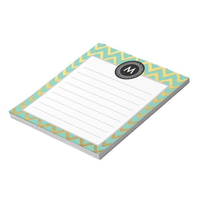 Chic Watercolor och Guld Monogram Anteckningsblock (Roterad)