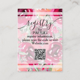 Chic Watercolor Pink Flowers QR Registry Card Visitkort