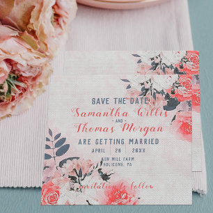 Chic Watercolor Rosa Beige Cream Blommigt Bouquet Spara Datumet