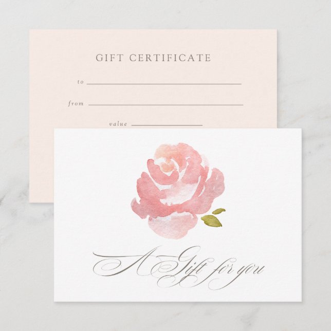 Chic Watercolor  Rosa ros Gift Certificate Inbjudningar (Fram/baksida)