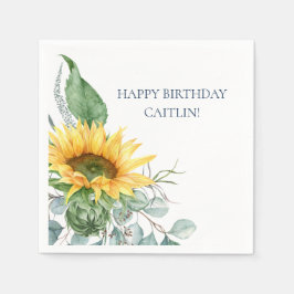 Chic Watercolor Solros Blommigt Birthday Napkins Pappersservett