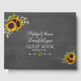 Chic Watercolor Sunblommor Chalkboard Bröllop Gästböcker