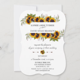 Chic Watercolor Sunwers Ram Wood Bröllop Inbjudningar