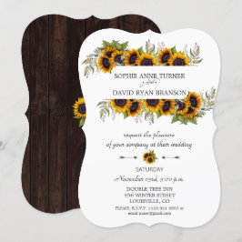 Chic Watercolor Sunwers Ram Wood Bröllop Inbjudningar