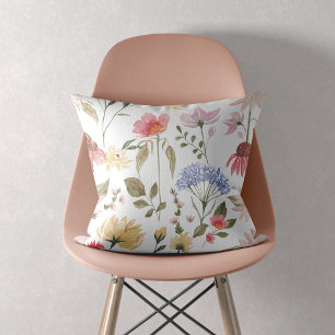 Chic Watercolor Wildblommor & Foliage Mönster Kudde