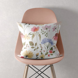 Chic Watercolor Wildblommor & Foliage Mönster Kudde