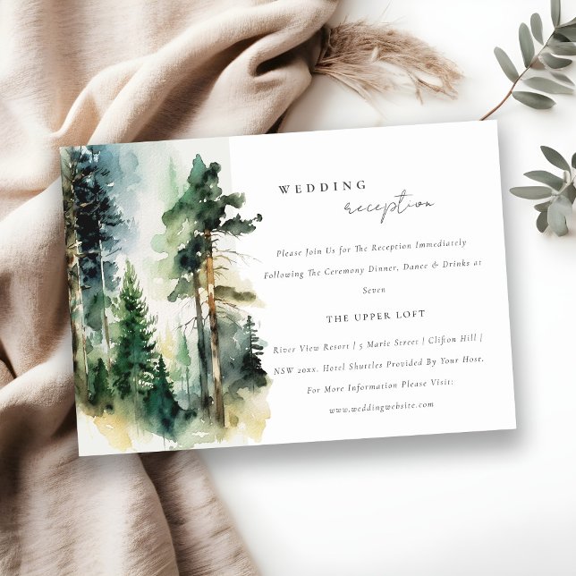 Chic Watercolor Woodland Forest Wedding Reception Tilläggskort (Skapare uppladdad)