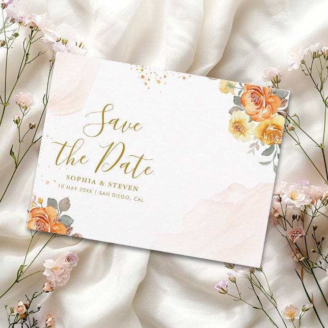 Chic wedding with orange floral Illustration Vykort (Skapare uppladdad)