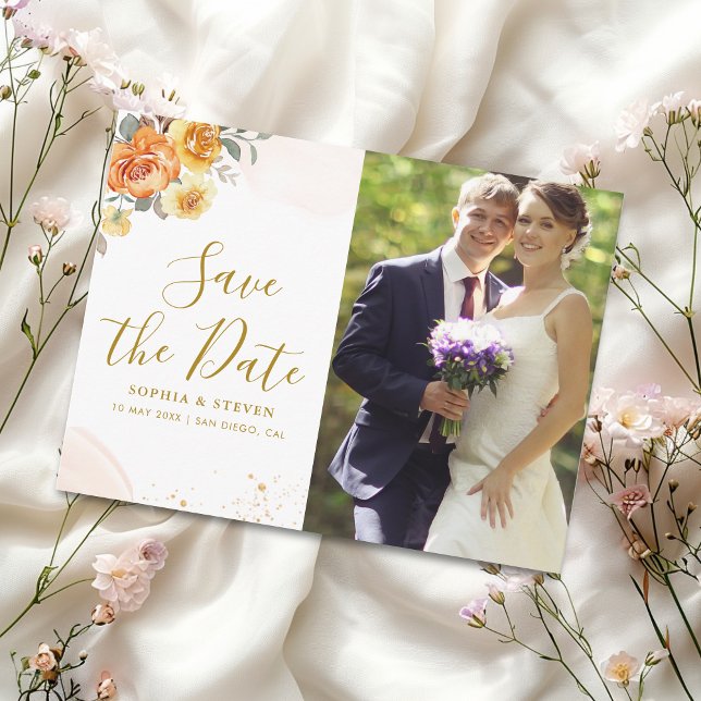 Chic wedding with orange floral with Photo Vykort (Skapare uppladdad)