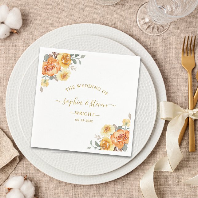 Chic wedding with Orange Flowers Pappersservett (Skapare uppladdad)