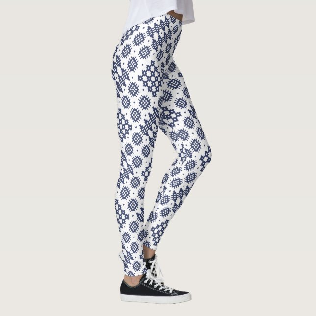 Chic Welsh Faux Tapestry Navy Blue on White Leggings (Höger)