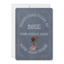 Chic Westerna Boots Hat Denim Studenten Inbjudan