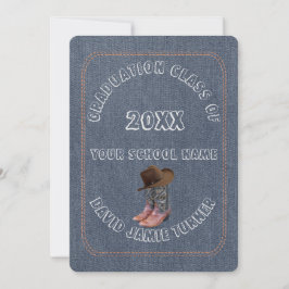 Chic Westerna Boots Hat Denim Studenten Inbjudan