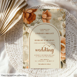 Chic Whimsical Boho Terrakotta Beige Oliv Bröllop Inbjudningar