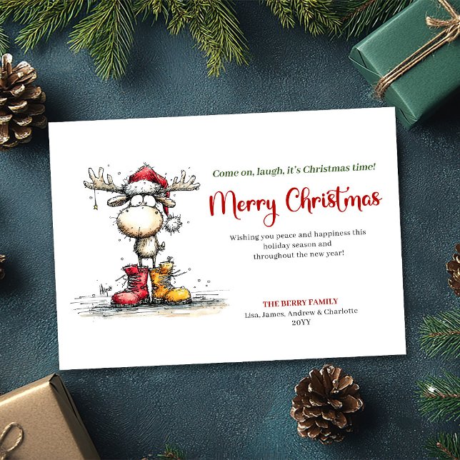 Chic Whimsical Ren Julhälsningskort Julkort (Chic Whimsical Reindeer Holiday Greeting Card)