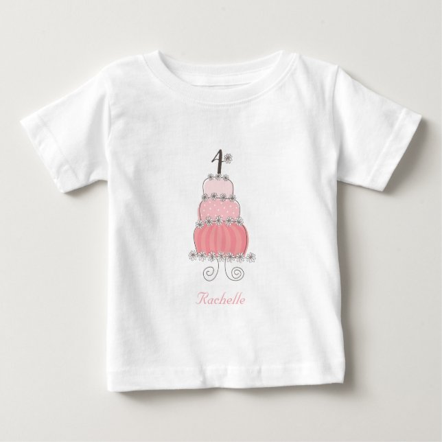 Chic Whimsical Rosa Tårta Flickas 4-års Födelsedag Tee (Framsida)