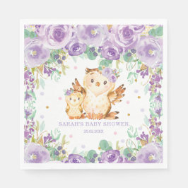 Chic Whimsique Lila Blommigt Uggla Baby Shower Pappersservett