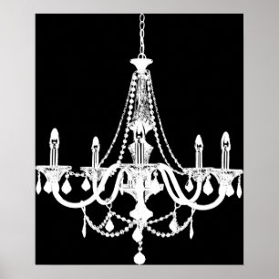 Chic White and Black Chandelier Poster