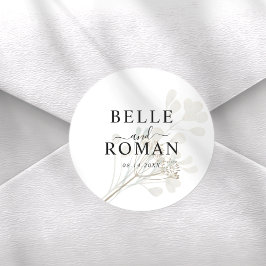 Chic White & Beige Botancial Wedding Runt Klistermärke