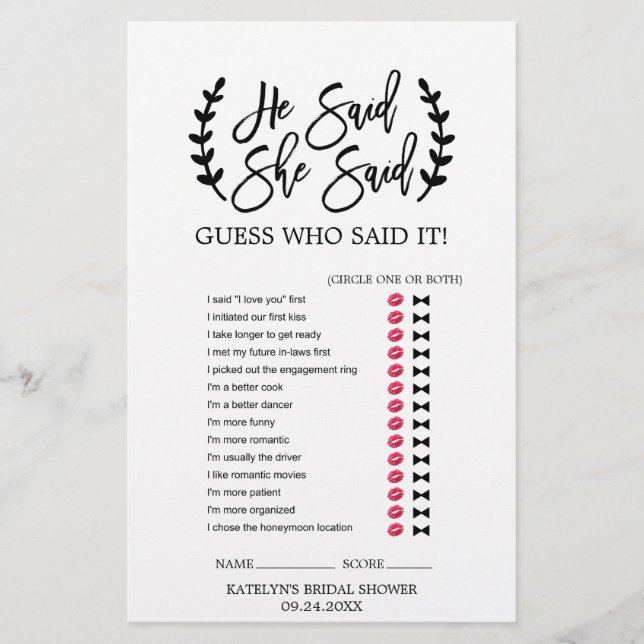 Chic White Black Grenar: "Han sa att hon sa "spel" Flygblad (Framsidan)