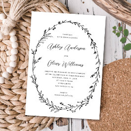 Chic White Black Rustic Wildblomen Wandeans Bröllo Inbjudningar