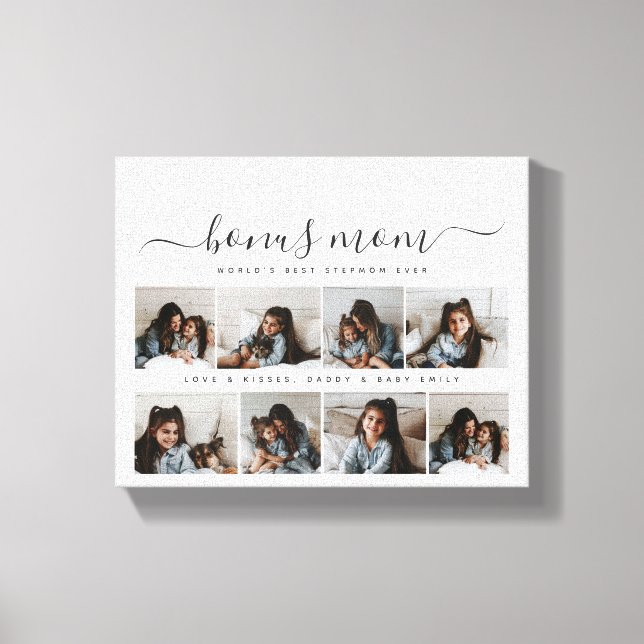 Chic White Black Script Photo Stepmamma Mors dag Canvastryck (Framsida)