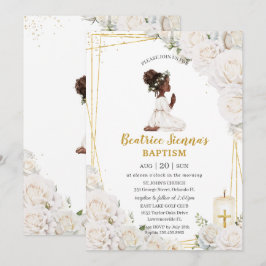 Chic White Blommigt Baptism Christening Praying Gi Inbjudningar