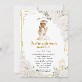Chic White Blommigt Baptism Christening Praying Gi Inbjudningar