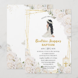 Chic White Blommigt Baptism Christening Praying Gi Inbjudningar