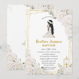 Chic White Blommigt Baptism Christening Praying Gi Inbjudningar