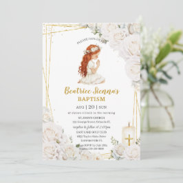 Chic White Blommigt Baptism Christening Praying Gi Inbjudningar