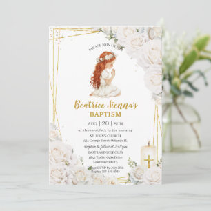 Chic White Blommigt Baptism Christening Praying Gi Inbjudningar