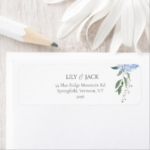 Chic White Blommigt Blue Hudrangea Returadress Etikett