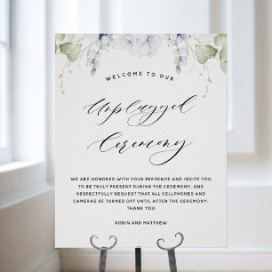 Chic White Blommigt Ceremony Bröllop Sign-Pugged Poster